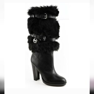 Michael Kors Black Leather Faux Fur High Heel Boots